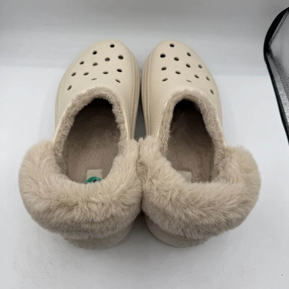 Crocs Stomp Lined‎ Clogs Mens Sz 12 Stucco Fur Lined Platform Slip On Warm Fuzzy
